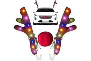 ANNIDO Car Christmas Decorations with Lights, Christmas Car Decorations Kit Reindeer Antler and Red Nose, Best Christmas Decorations for SUV Car Decorations
