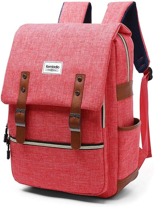 Kemladio Vintage Laptop Backpack for Men Women College School Backpack Fits 15.6&rdquo;Notebook Casual Daypack for Travel and Trip (Red)