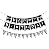 BIEUFBJI Black Race Car Happy Birthday Banner Checkered Flags Black and White Racing Sports Themed Birthday Party Decoration Supplies