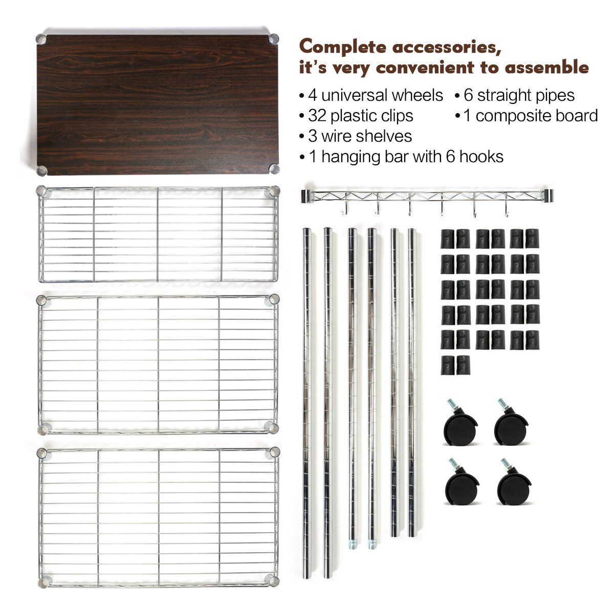 Kitchen Bakers Rack, Adjustable 4 Tiers Carbon Steel Multifunctional Moveable Microwaves Rack with Composite Board and Hooks