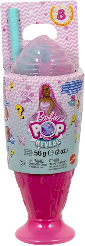 Boneca de moda e acessórios da coleção Pop Reveal Candy, tema Sweet Swirl, Animal de estimação e 8 surpresas, inclui mudança de cor, JFY62