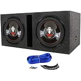 BOSS Audio P126DVC 12 Inch 2300 Watt Car Subwoofers with Dual Voice Coil and QBASS12 Q Power 12 Inch Dual Heavy Duty Vented Subwoofer Box Enclosure