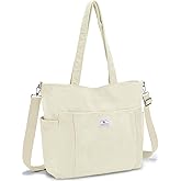 VX VONXURY Large Corduroy Tote Bag for Women, Shoulder Bag with Multi Pockets Lightweight Handbag for Work College Travel