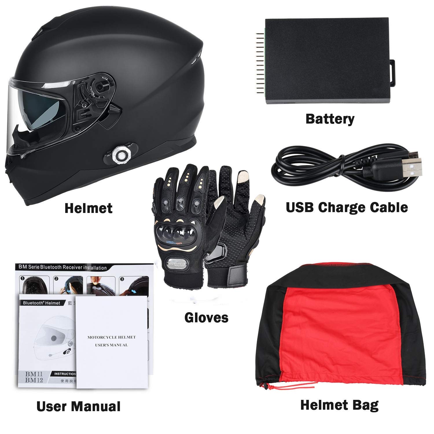 Bluetooth Motorcycle Helmet FreedConn BM12 DOT Full Face Bluetooth Helmets Motorcycle Dual Visor Helmet with Integrated Intercom System/ 2~3 Riders Pair/ 500M/ FM (Matte Black, XL)