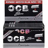 OCB - Premium King Slim Rolling Papers &amp; Tips Display Case - 24 Booklets with 32 Leaves per Booklet