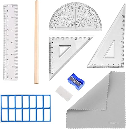 Amazon Danyun 定規セット 直定規 三角定規 分度器 学童用 10点セット 算数セット 数学幾何学キット 鉛筆 鉛筆削り 消しゴム 製図 作図ツール 算数 幾何学 中学生 小学生 教師 文房具 学用品 クリアスケール 収納用ポーチ ステッカー オリジナルクリーニングクロス