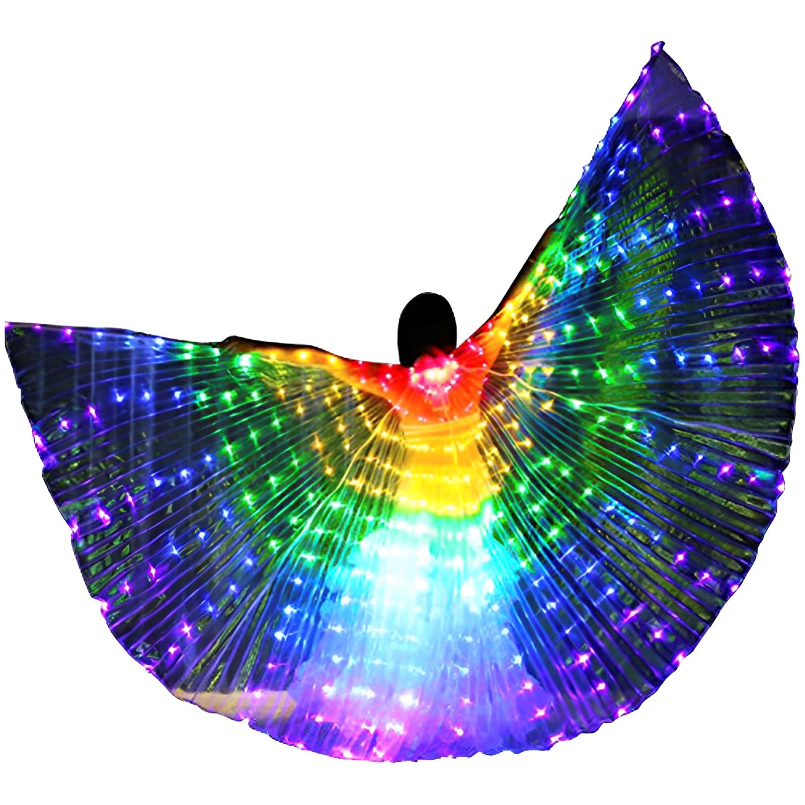 LED Wings Colorful Light Up Wings Elegant and Charming Butterfly Wings with 2 Light Modes & Telescopic Sticks, Belly Dance Costumes for Adults Stage Show Carnival Halloween (Colorful, Adults)