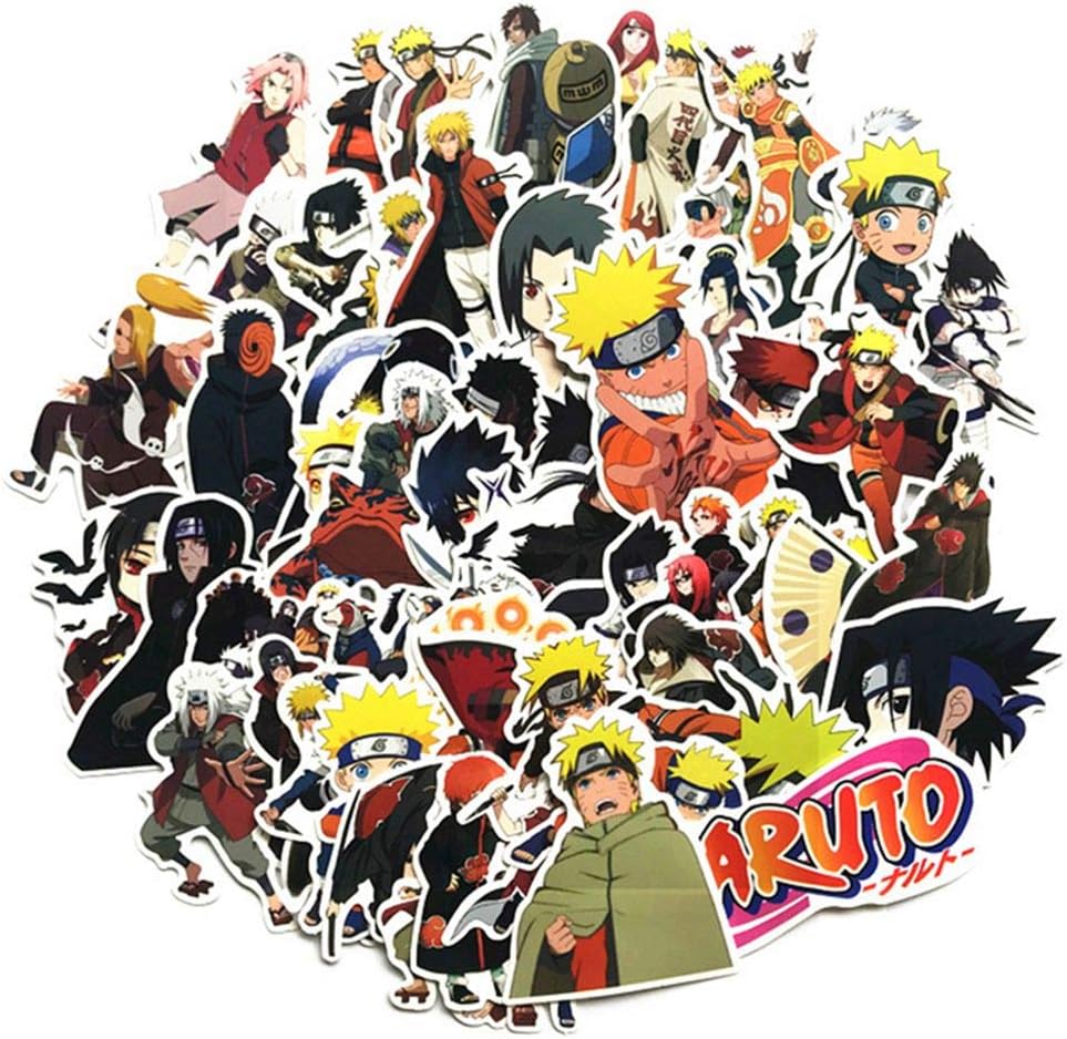 SosoJustgo2 60 Pcs Anime Sticker Gintama Demon Slayer Naruto My Hero College Dragon Ball Waterproof Laptop Bumper Stickers Decals Suitcase Car Skateboard Stickers(50 Pcs Naruto Style)