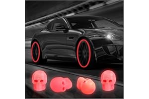 Junecarp 4Pcs Luminous Skull Tire Air Valves Stem Caps,Fluorescent Tire Valve Caps,Universal Tire Valve Stem Covers Accessories for Car Truck Motorcycles Bike (Skull Red)…