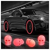 Junecarp 4Pcs Luminous Skull Tire Air Valves Stem