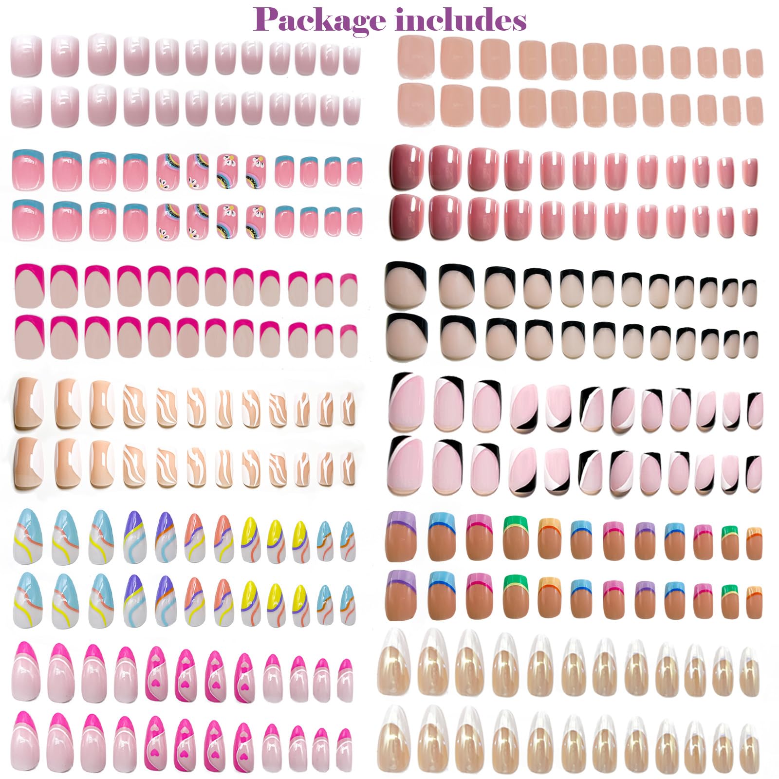 12 Pack 288Pcs Press on Nails Medium And Short - OPkssnails French Tip Press On Nails Almond And Square,Reusable Glue On Nails, Gel Fake Nails for Women - Image 5