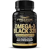 FREZZOR Omega 3 Black - Green Lipped Mussel Oil Capsules, Made in New Zealand, UAF1000+, Joint Care & Relief, Heart & Immune Support, No Fishy Aftertaste, 320 Count (Pack of 1)