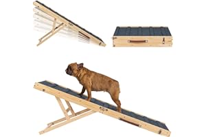 Clikuutory Dog Ramp for Bed, 47.2" Long Foldable Pet Ramp for Small Dogs, Dog Ramps for High Beds Car with Anti-Slip Carpet & Carrying Handle Holds, 4 Adjustable Heights 14" to 26", Solid Wood