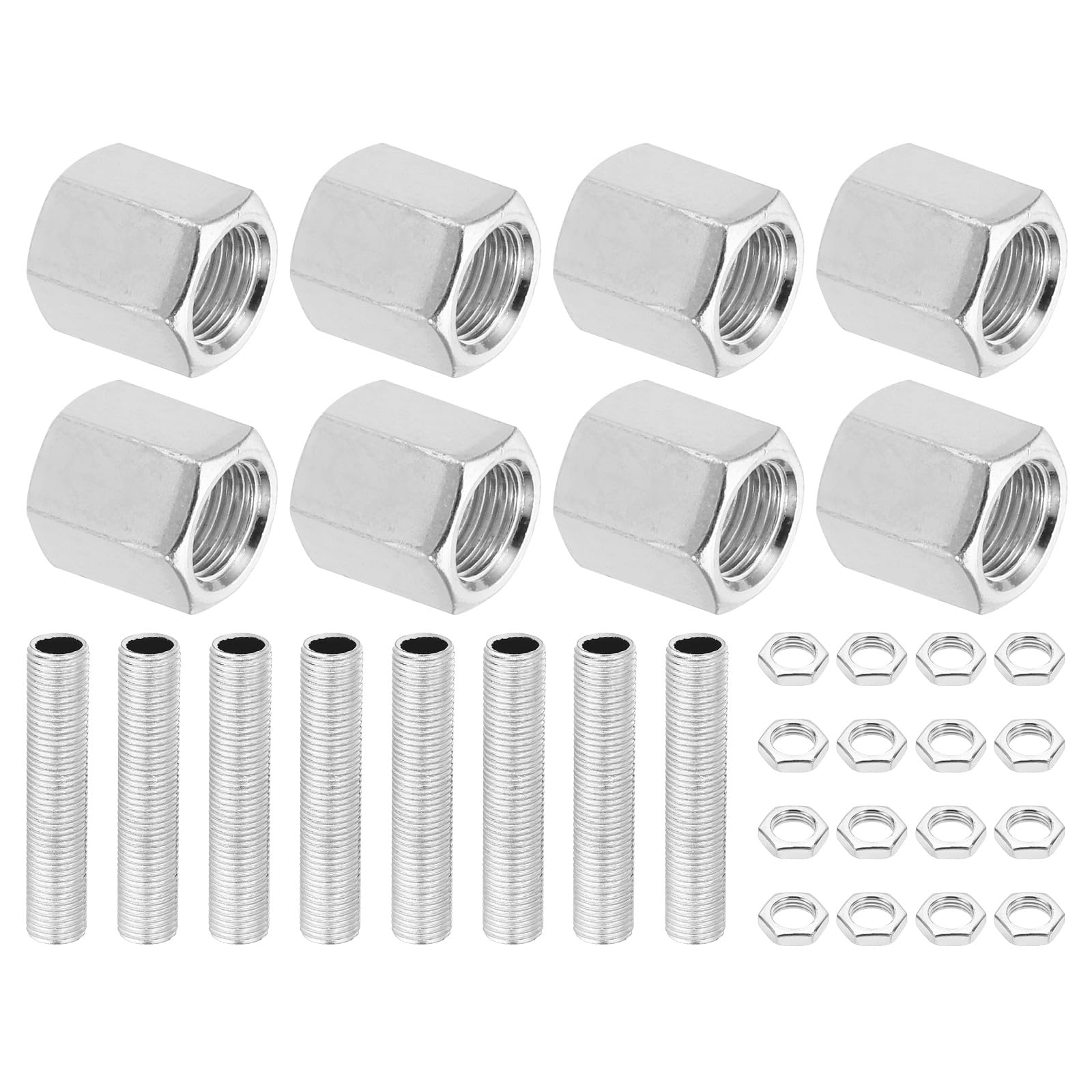PATIKIL M10 Fine Thread Lamp Pipe Repair Parts Kits, 32 Pcs M10×15 Metal Hexagon Closed Coupling Nut with Threaded Pipe and Hex Nut for Lamp Repair