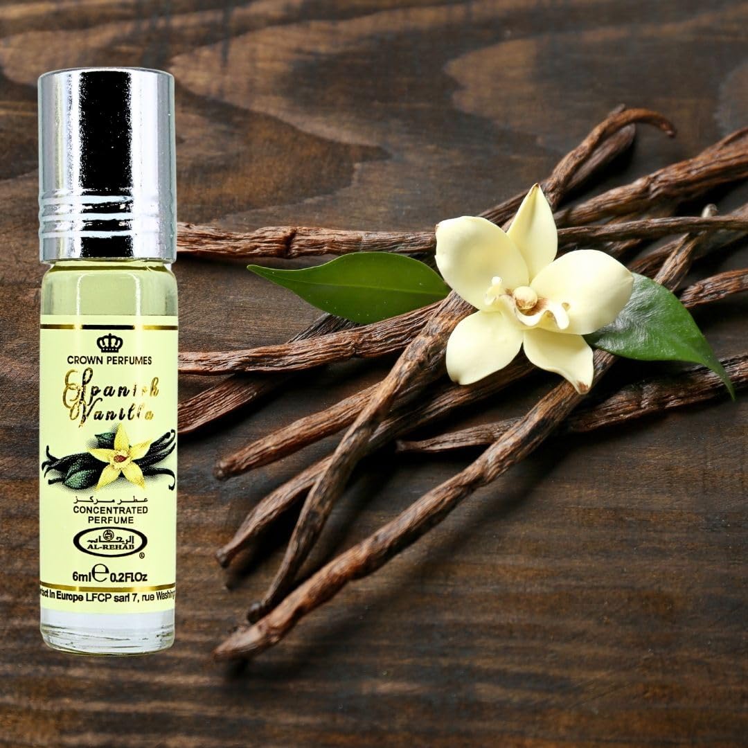 Al-Rehab Spanish Vanilla Perfume Oil 6ML (0.2 Oz) - Arabian Perfume Oils For Women - Long Lasting Concentrated Perfume Oil - A Luxurious Soft & Sweet Women's Fragrance For An Elegant Touch