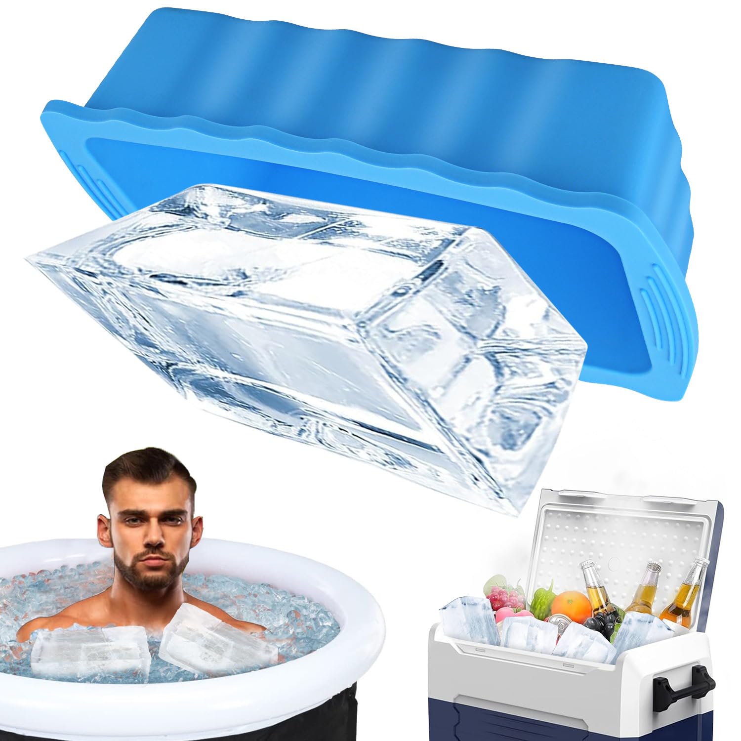 Photo 1 of Extra Large Ice Block Molds-3LB Extra Thick Large Silicone Ice Cube Molds Reusable Giant Ice Cube Bricks Maker Molds Big Ice Cube Tray for Coolers &Ice Bath Tub Cold Plunge Water Chiller Accessories