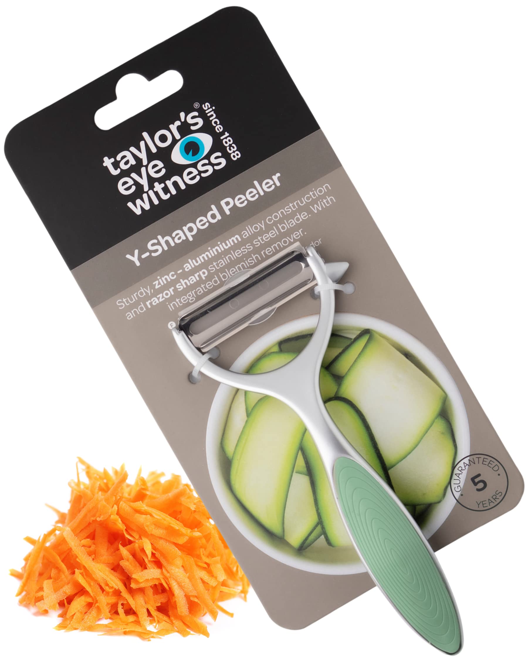 Premium Y Shaped Vegetable Peeler - Taylors Eye Witness, Great Kitchen Gadget, with Sturdy Zinc Aluminum Construction with Silver and Lichen Green Colour, Glides Easily Over Apple, Carrot Or Potato.