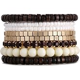 LUREME Boho Multi Strand Stackable Stretch Bracelet Set Wooden Cube Alloy Bead Bangle bl003172