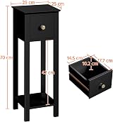 Yaheetech Black Slim Bedside Table Set of 2 Narrow Nightstands 25x25x70cm view 3