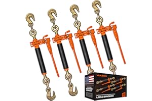 VULCAN Folding Handle Load Binder (Four Pack) with 2 Grab Hooks - Ratchet Style - 7100 Pound Safe Working Load (Works with 5/16 Inch or 3/8 Inch Grade 70 and Grade 80 Chain)