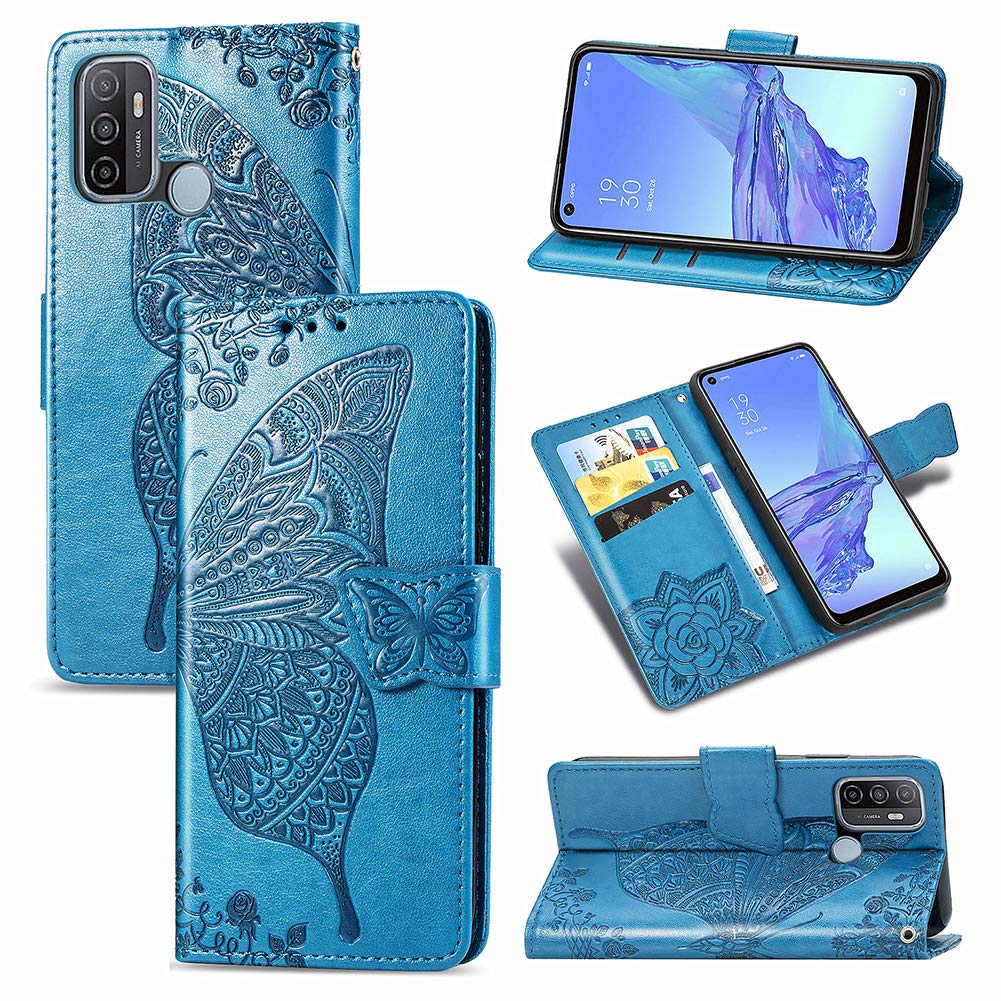 SHIEID Case for OPPO A53 2020 Wallet Case, Wallet Cover Magnetic Closure and Flip Stand Case, Premium 3D Vintage elegant print Phone Shell Cases Suitable for OPPO A53 2020, Blue