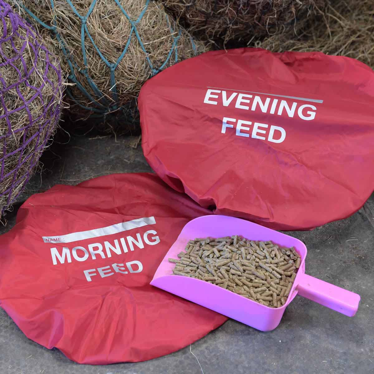Masta Horse Feed Bucket Cover - 2 Pack with Morning / Evening Print, Red