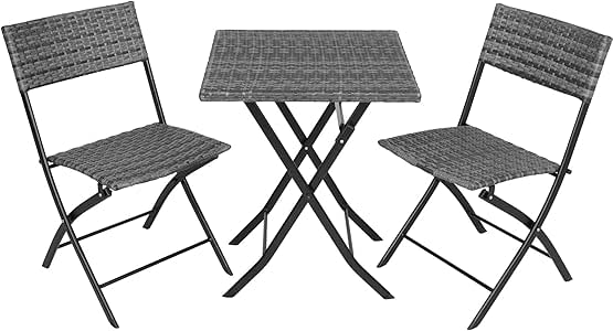 TecTake 800700 Conjunto de Ratán, 2 Sillas 1 Mesa, Plegable y Compacto