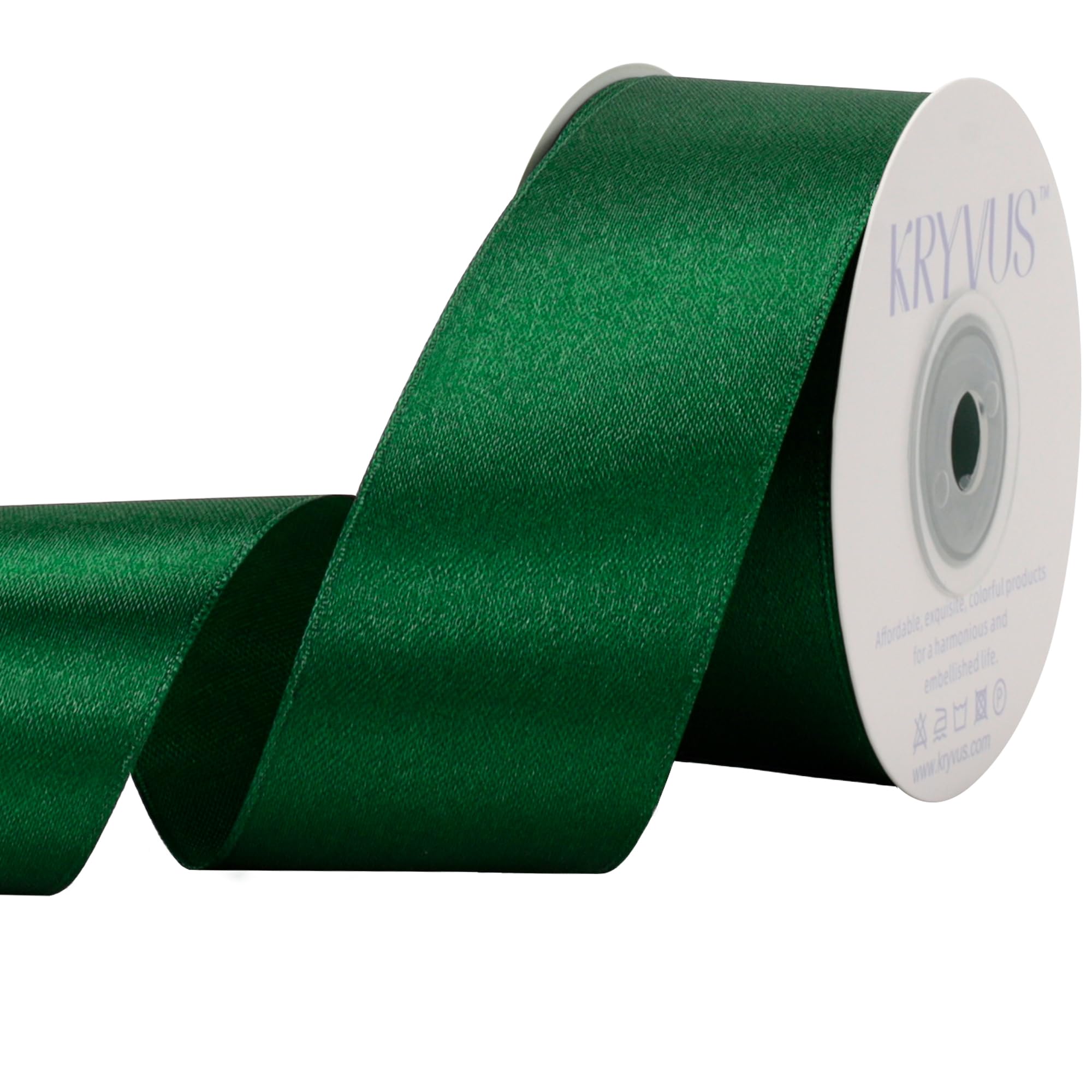 Kryvus Green Satin Ribbon, 38mm x 22M Single Face Green Ribbon, Solid Color Satin Ribbon Perfect for Gift Wrapping, Crafts, Bow Making, Sewing and Wedding Decorations