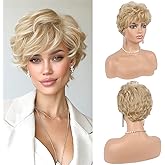Haloo Blonde Pixie Wigs for Women - Short Natural Layered Haircut Synthetic Heat Resistant Hair Wig for Daily Costume Light Blonde