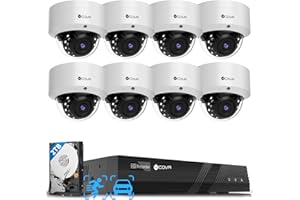 FORCOVR 4COVR PoE Security Camera System, 8X 5MP IK10 Vandal-Proof IP67 Dome IP Camera with Audio, 8CH 4K NVR 2TB HDD, AI Human Vehicle Detection & Night Vision, 24/7 Home Recording, LY54AX5M0808