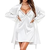 RSLOVE Women’s Satin Sleepwear Set – 2 Piece Lace Cami Nightgown and Long Sleeve Robe Sexy Silk Pajamas Lingerie for Women