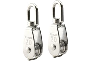 Lind Kitchen 2PCS Lifting Single Pulley Stainless Steel Heavy Duty Single Wheel Swivel Lifting Rope Pulley Block M20
