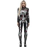 JJEUWE Women's Skeleton Halloween Bodysuit Costume Stretch Skinny Catsuit Jumpsuit