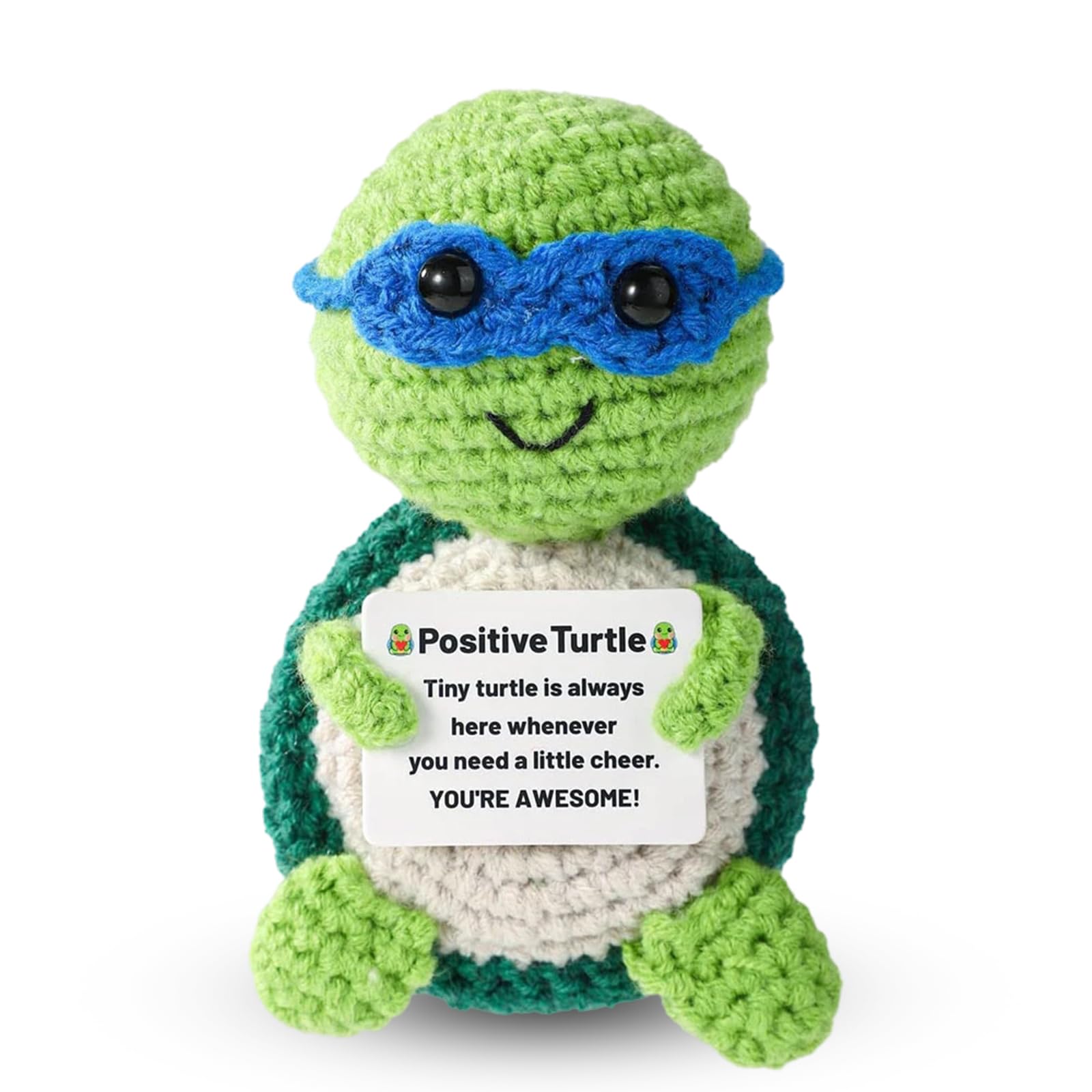Qubitly Green Turtle Soft Emotional Support Crochet, Wool Plush Crochet Animal with Greeting Card, Positive Animals for Desk and Anxiety Relief, Thoughtful Turtle Gifts for Friends and Colleagues