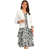 Allegra K Women's Dress Suit Sets 2 Pcs Chiffon V Neck Floral Print Contrast Panel Work Jacket Dresses