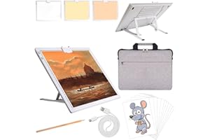Elice Rechargeable A3 Light Pad with Carry Bag, Top Clip, Foldable Stand, 3 Colors/6 Levels/Stepless Brightness Wireless tracing Light Box/Board for Diamond Painting, Cricut Weeding Vinyl (White)