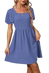 OFEEFAN Steel Blue Mini Dress Women's Summer Short