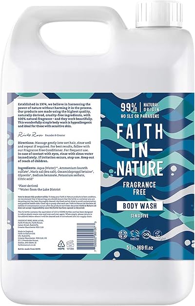 Faith In Nature Fragrance Free Body Wash 5L Refill Vegan Cruelty Free
