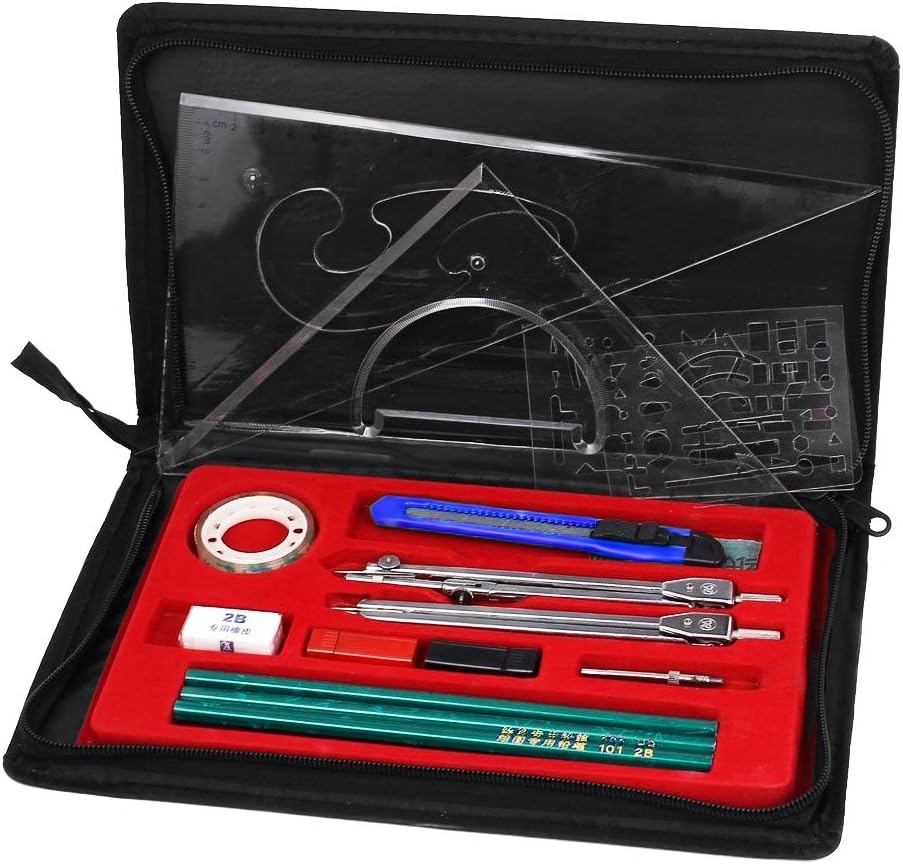 Clobeau Study 16-piece Compass and Geometry Kit Drawing Drafting Tools Set for Students with A Zipper Bag : Office Products