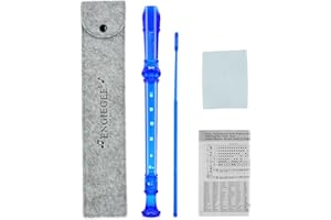SJOYS ENGIEGEE 8-Hole Soprano Descant Recorder Kids Music Flute with Cleaning Rod & Case Bag For School Student Home Entertainment Transparent Blue