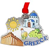 Greece Christmas Ornament, Greek Gift, Gift for Greece Lovers, Metal Ornament with Raised 3D Symbols, Packaged in a Box