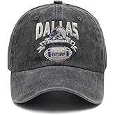 Embroidered City Vintage Washed Denim Football Hats for Men Women, Unisex Adjustable Cotton Fans Baseball Cap