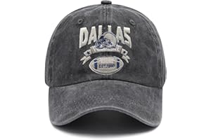 MRSAHLV Embroidered City Vintage Washed Denim Football Hats for Men Women, Unisex Adjustable Cotton Fans Baseball Cap