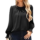Kate Kasin Womens Dressy Business Casual Tops, Pleated Long Sleeve Shirts, Office Work Blouses