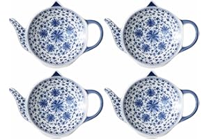 Sizikato 4pcs Blue and White Porcelain Tea Bag Holder Tea Bag Coasters Teapot-Shaped Dish Spoon Rests Snack Dish Seasoning Dish.