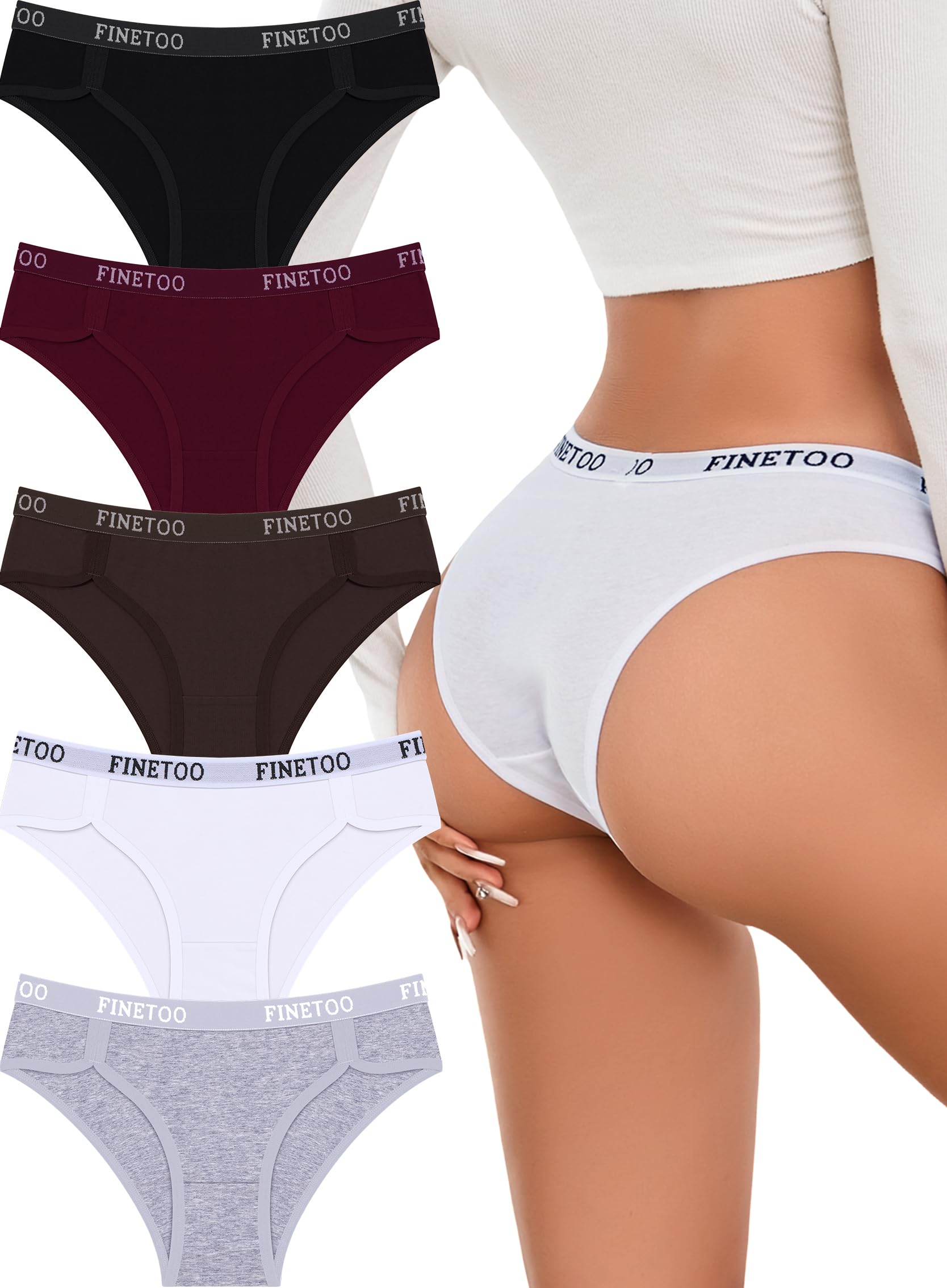 Photo 1 of FINETOO Cotton Underwear for Women Cheeky Panties Sexy Hipster Bikini Underwear Elastic Waistband Stretch Briefs 5 Pack