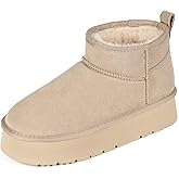 OOW Ankle Platform Boots for Women Genuine Suede Short Winter Snow Boot with Cozy Lined