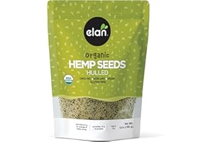 Elan Organic Hulled Hemp Seeds, 5.8 oz, Shelled Hemp Seeds, Raw Hemp Hearts, No Additives, Non-GMO, Vegan, Gluten-Free, Source of Omega-3 & Omega-6, High in Protein
