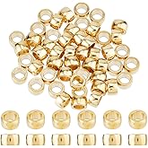 SUPERFINDINGS 50Pcs Brass Paracord Beads Golden Column Spacer Beads Large Hole Paracord Bead Metal Tube Loose Brass European Bead for DIY Jewelry Making Craft,Hole: 5.5mm