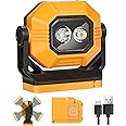 LED Rechargeable Work Light, 1500LM Portable COB Magnetic Lights with 3 Modes & 360° Rotatable, IPX4 Waterproof Worklight for Car Repairing, Job Site Lighting, Emergency (1 PC)